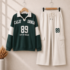 Cali-89 Collar Cargo Style 2-Pcs Winter Tracksuit For Her. WWTS-45