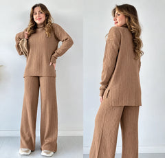 Mocha Serenity Ribbed Luxe Two-Piece CoOrd Set
