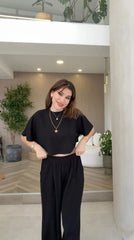 Women Oversized Crop T-Shirt & Wide-Leg Lounge Pants Co-Ord Set MWTS-39