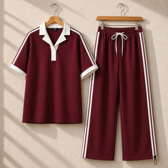 Contrast Collar Style Western 2-Pcs Summer Dry-Fit Tracksuit For Her.