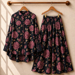 Crush Printed Western Shirt & Plazo Style 2-Pcs Stiched Co-Ord Set.