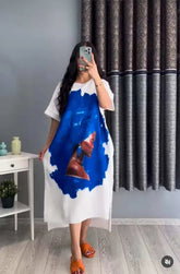 Summer Drop Shoulder Printed Long Top. C-02