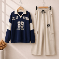 Cali-89 Collar Cargo Style 2-Pcs Winter Tracksuit For Her. WWTS-45
