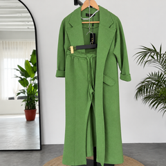 Long Trench Coat Style 2-Pcs Winter Co-Ord Set.