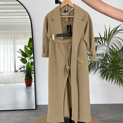Long Trench Coat Style 2-Pcs Winter Co-Ord Set.