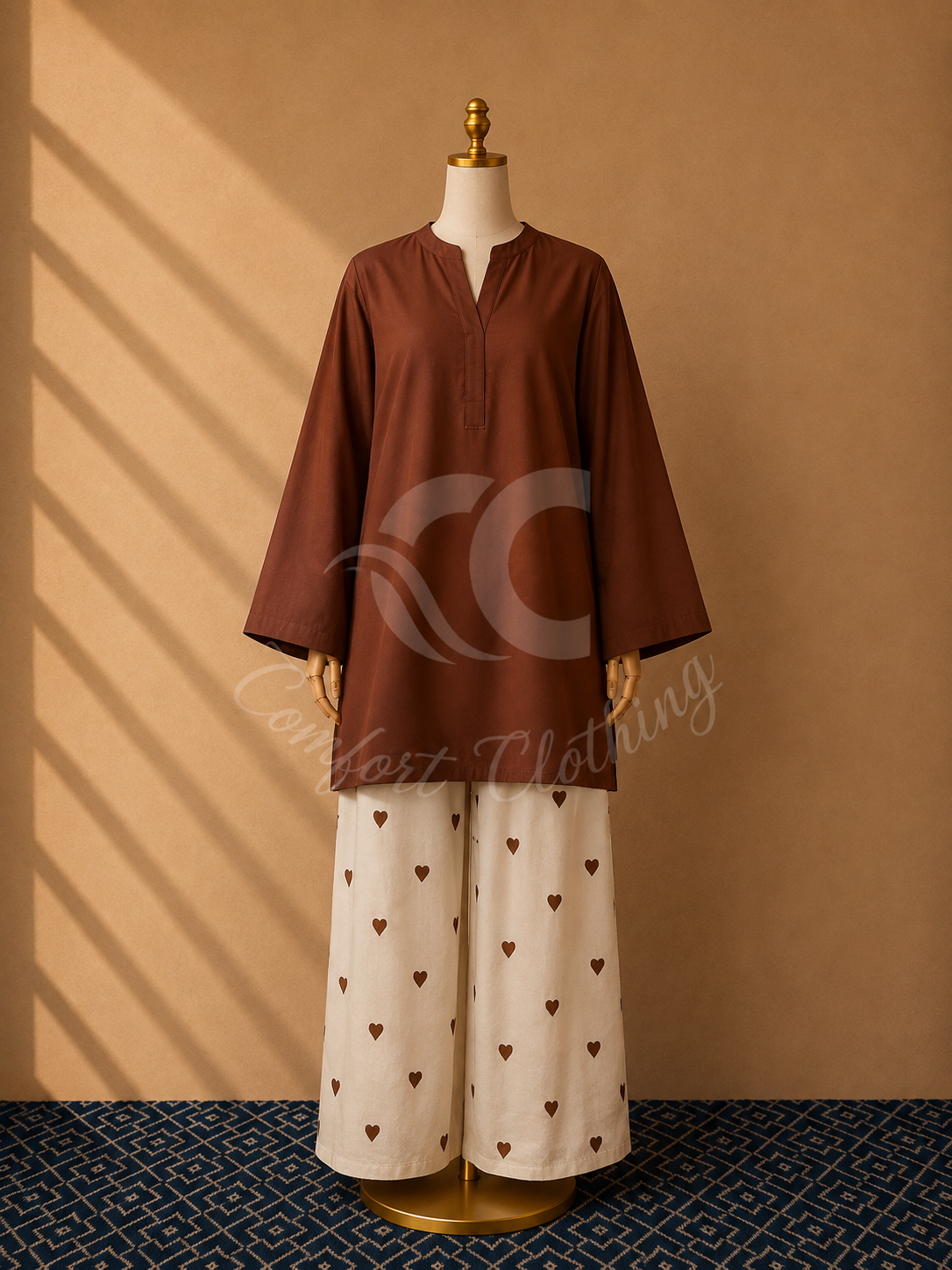 Brown Heart Style Casual Stitch 2 Piece