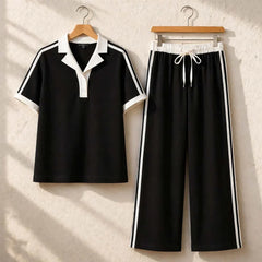 Contrast Collar Style Western 2-Pcs Summer Dry-Fit Tracksuit For Her.