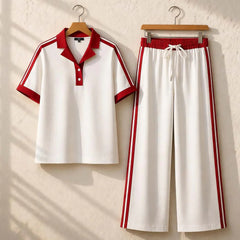 Contrast Collar Style Western 2-Pcs Summer Dry-Fit Tracksuit For Her.