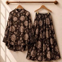 Crush Printed Western Shirt & Plazo Style 2-Pcs Stiched Co-Ord Set.