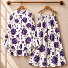Crush Printed Western Shirt & Plazo Style 2-Pcs Stiched Co-Ord Set.