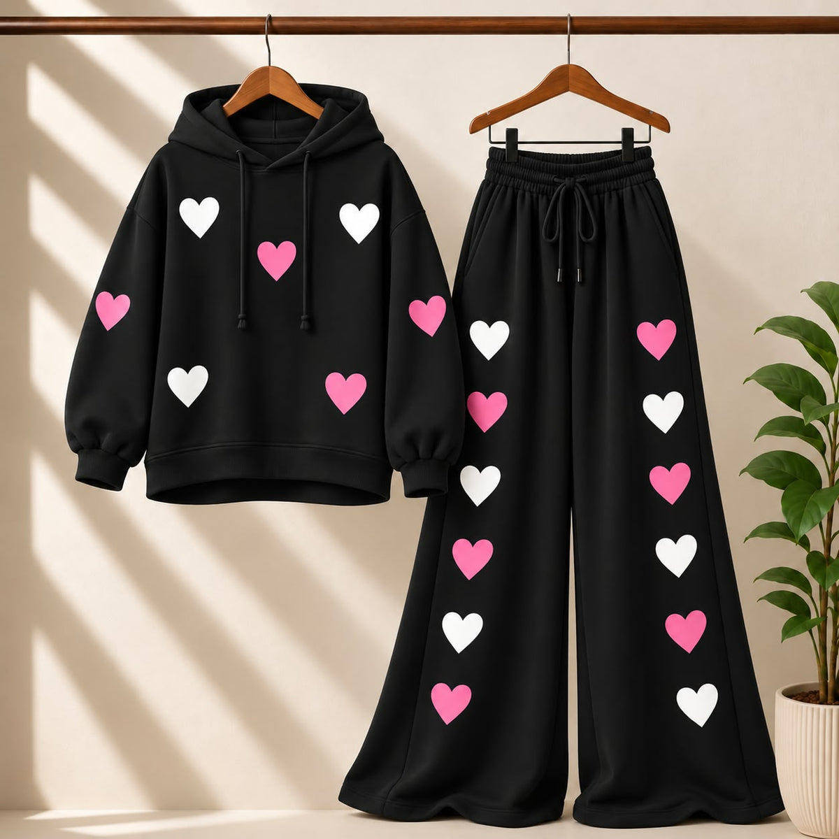 Multi Heart Print Premium Quality Winter CoOrd Set For Her