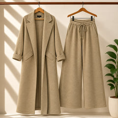Long Trench Coat Style 2-Pcs Winter Co-Ord Set.