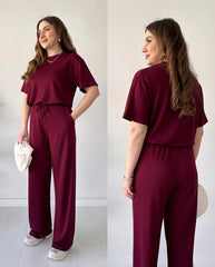 Comfort Round Neck Style Short Sleeve 2-Pcs Summer Tracksuit For Her CWTS-02