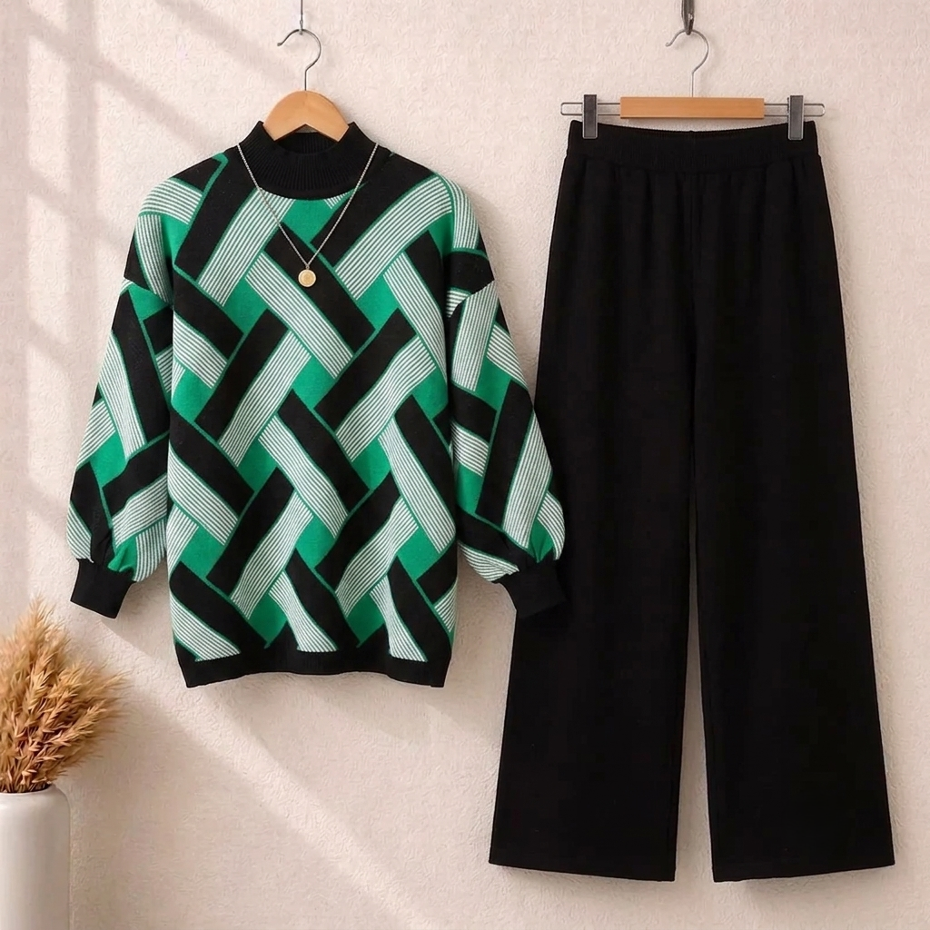 Geometric Premium Quality Winter 2-Pcs Co-Ord Set. CWTS-41