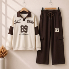 Cali-89 Collar Cargo Style 2-Pcs Winter Tracksuit For Her. WWTS-45