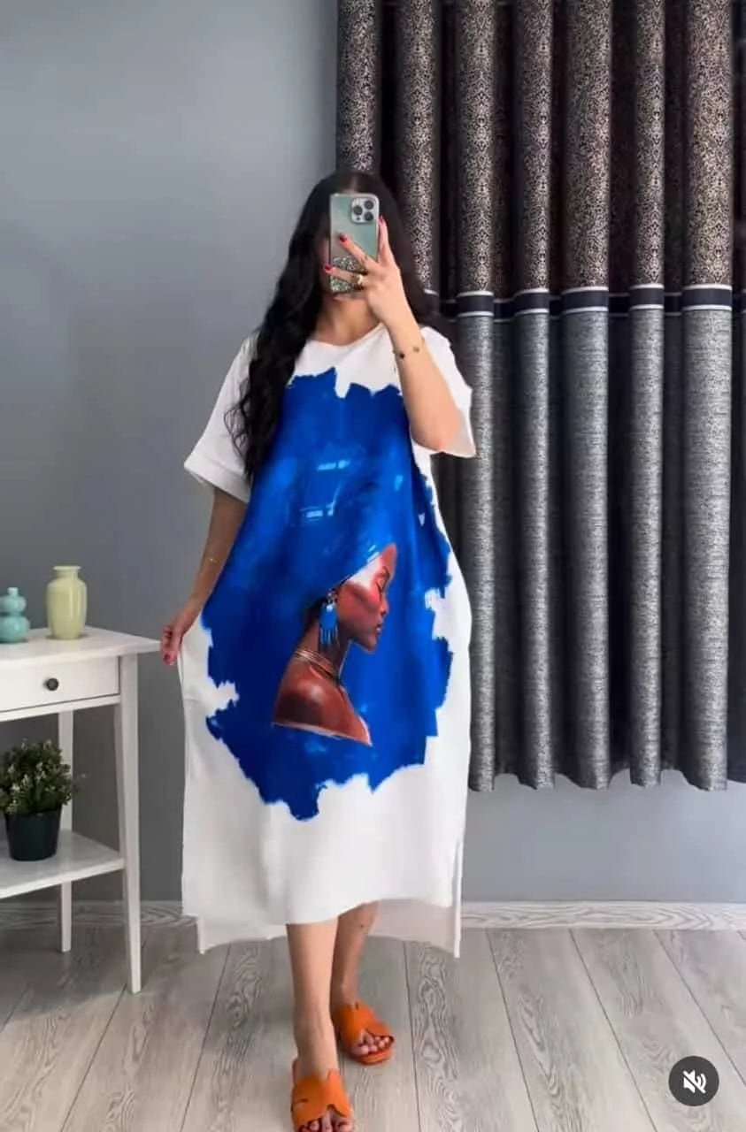 Summer Drop Shoulder Printed Long Top. C-02