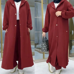 Long Button Hoodie Style 2-Pcs Winter Co-Ord Set. WWTS-18