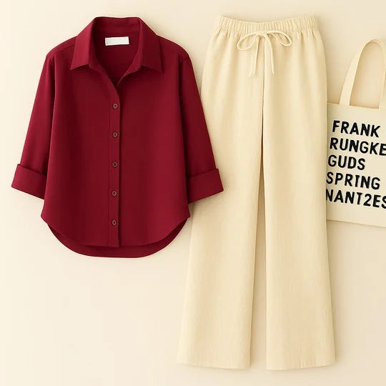 Comfort Luxe Co-Ord Set – Maroon & Beige